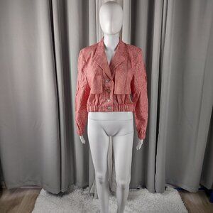 Doncaster Women's Red, White, Houndstooth, Linen Blend, Cropped Jacket Size 4